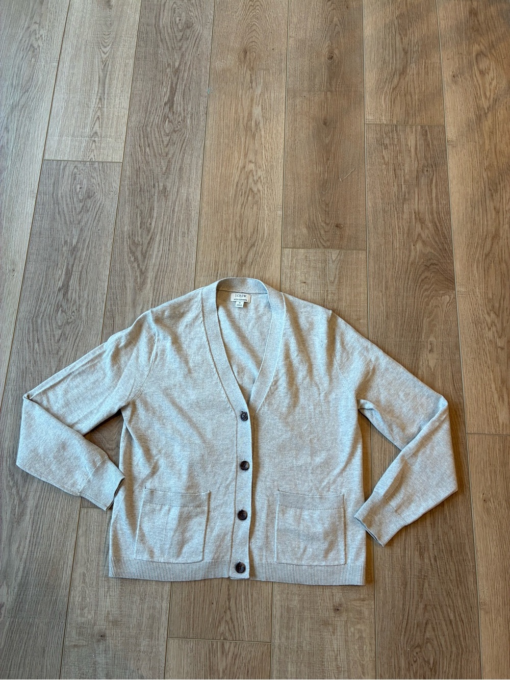 J Crew Light Heather Gray V-Neck Button Cardigan w/ cashmere front pockets small